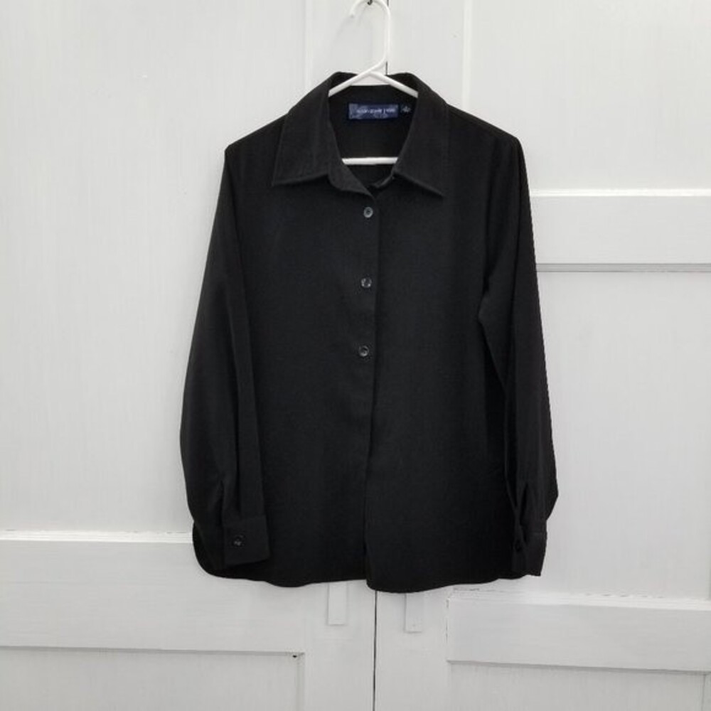 ❤️ 3/$12 Susan Graver Black Button Up Shirt Blouse S